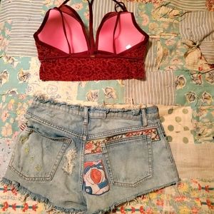 Bralette + Patchwork Cutoff Shorts Outfit